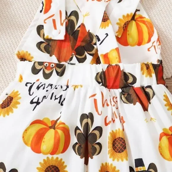 Size 3-6 months, girls Thanksgiving jumpsuit, turkey & pumpkin, baby Fall outfit - Picture 6 of 6